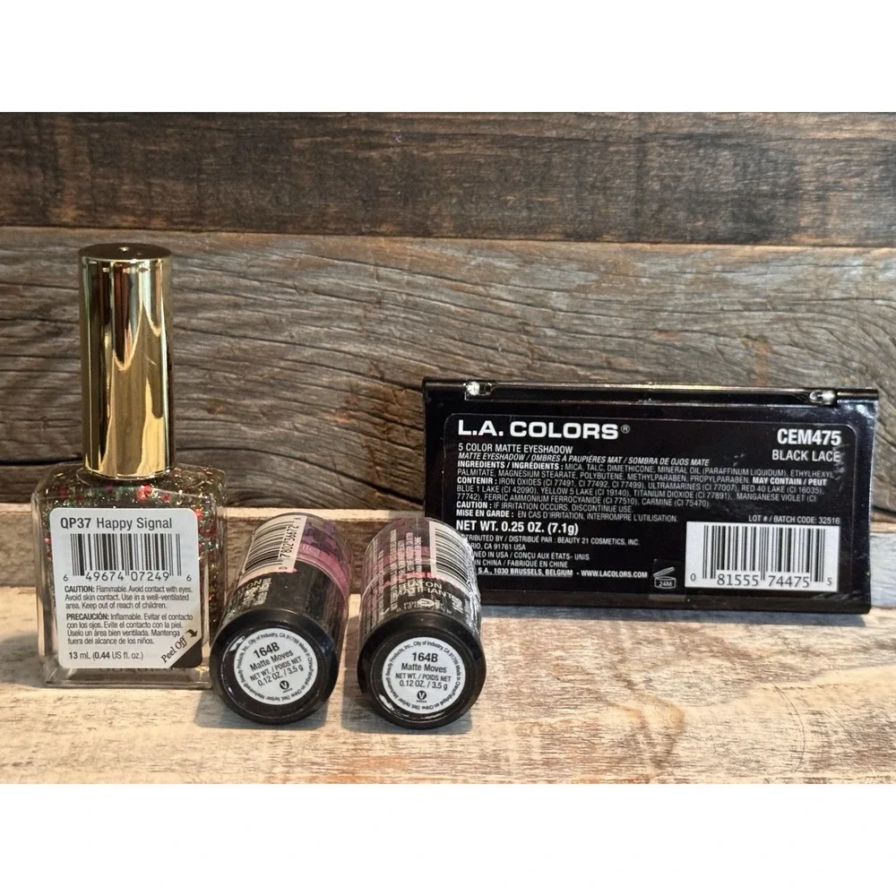 Mini Makeup Bundle – LA Color Palette, Kiss Polish, Wet 'n Wild Matte Sticks x2‎